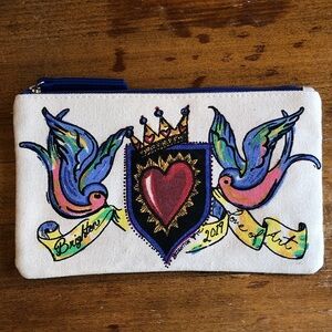 BRIGHTON Colorful Heart and Birds Canvas Pouch